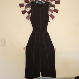 Greylin Black Sleeveless Midi Dress with Contrast Stitching